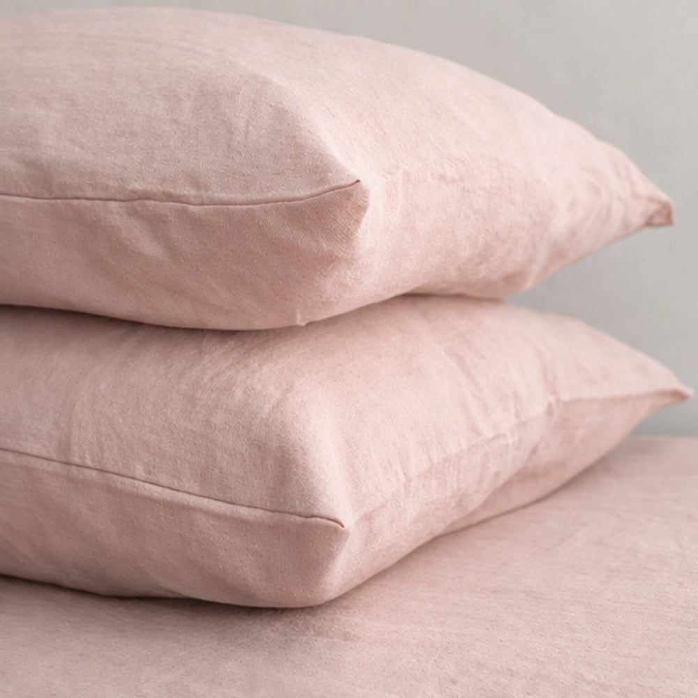 Two pink linen pillowcases