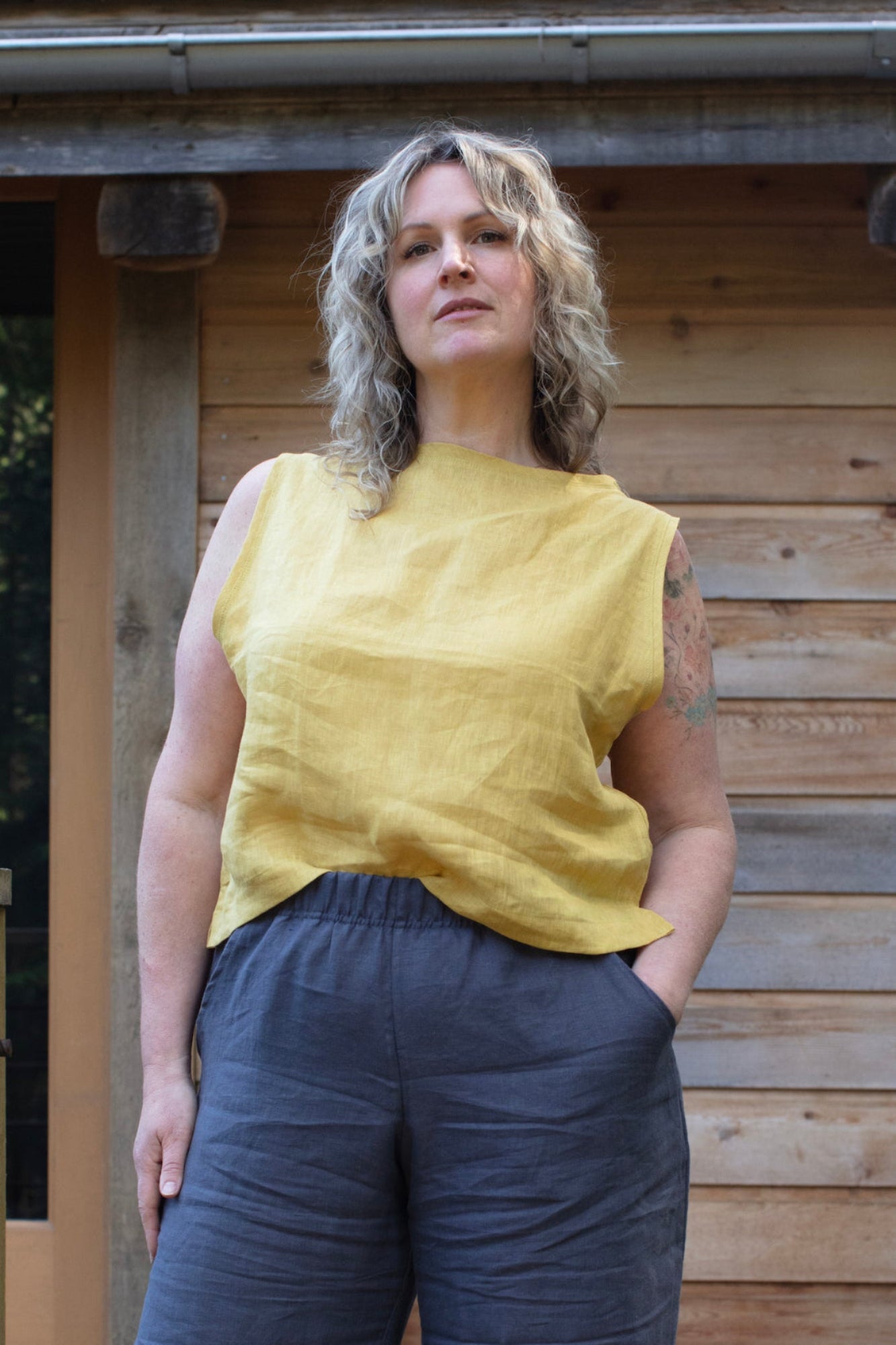 sleeveless linen top for women